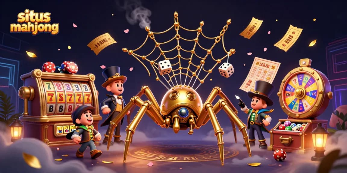 Win big at situs mahjong with steampunk characters in a dynamic casino scene filled with vibrant gaming elements.