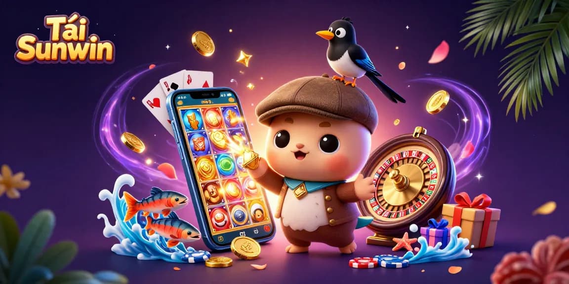 Experience the excitement of Tải Sunwin with colorful slot games and charming characters in a vibrant 3D scene.