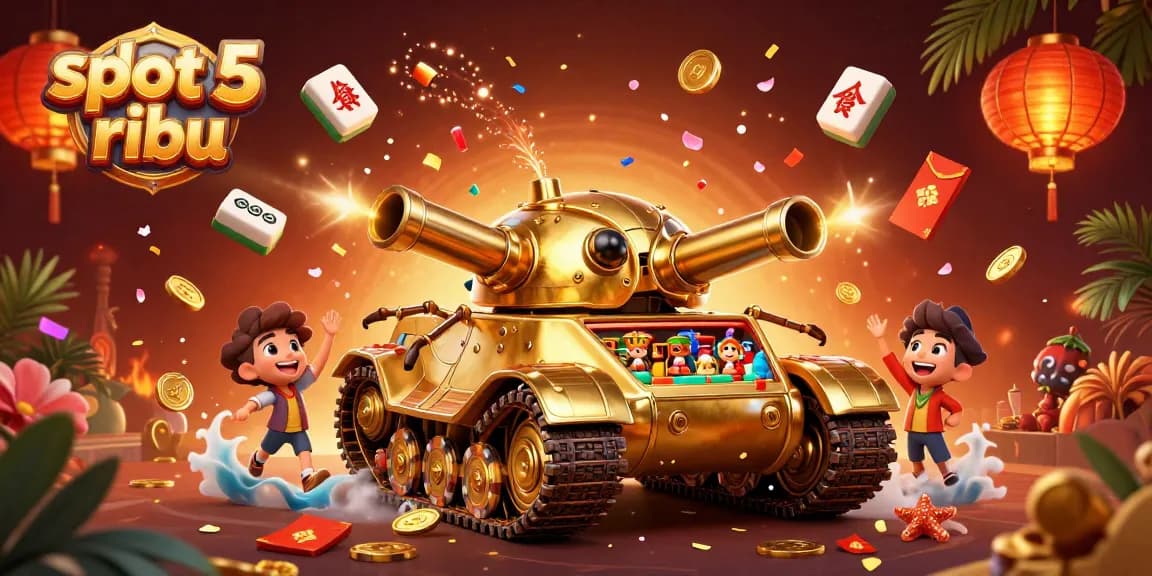 Experience thrilling action with slot 5 ribu as vibrant games and jackpots come alive in this 3D illustration.