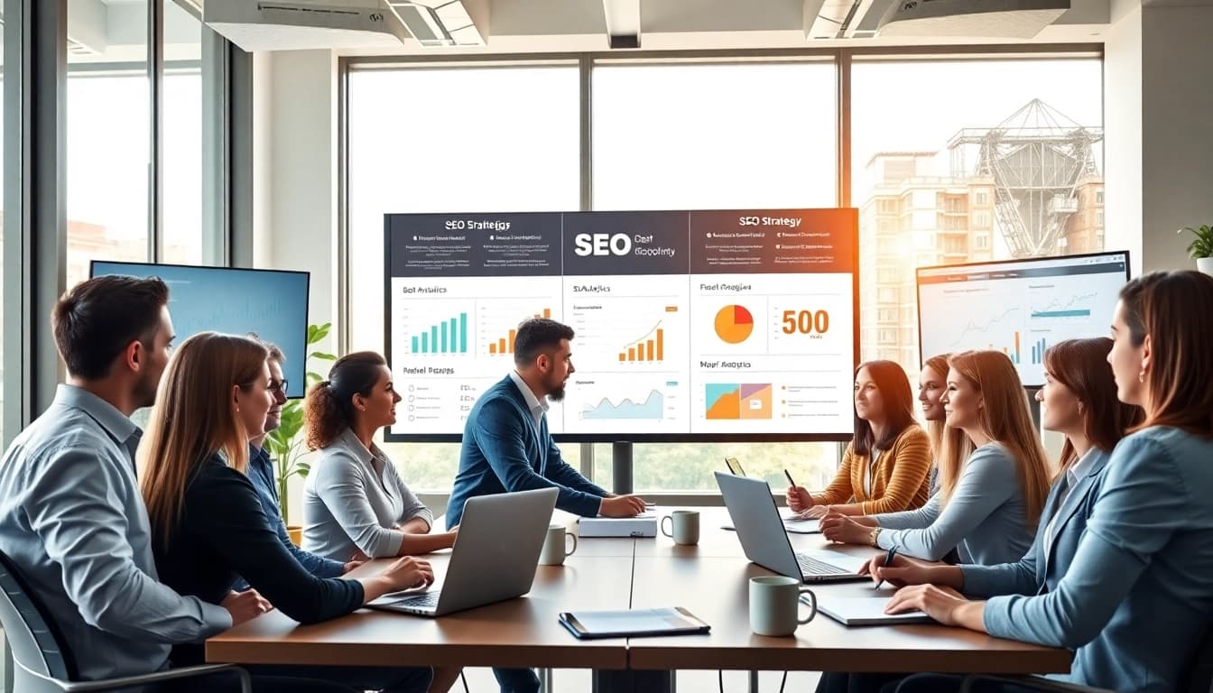 SEO Agency Clearwater team analyzing digital strategies in an engaging office space.