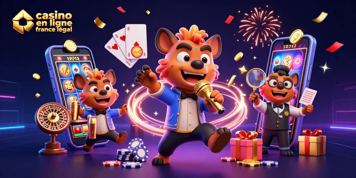 Vivez l'expérience du casino en ligne France légal avec des hyènes animées dans une scène festive.