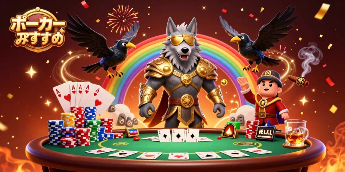 ポーカーアプリ おすすめで勝つため、戦略的にプレイする様子を描いたイラスト