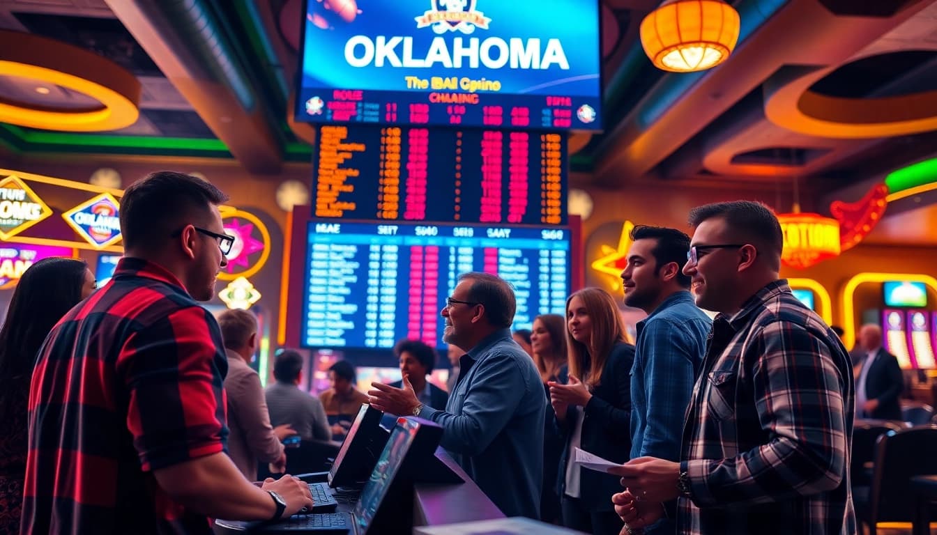 Engaging atmosphere of online sports betting Oklahoma captured with friends placing bets.