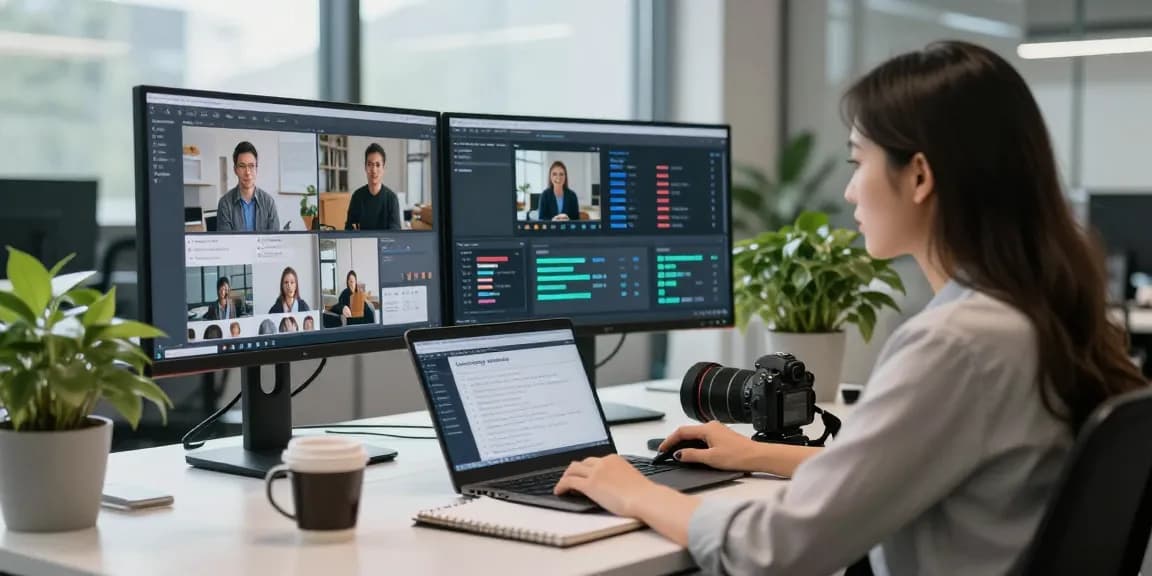 AI image detector monitoring content moderation workflow with real-time analytics in a modern office.