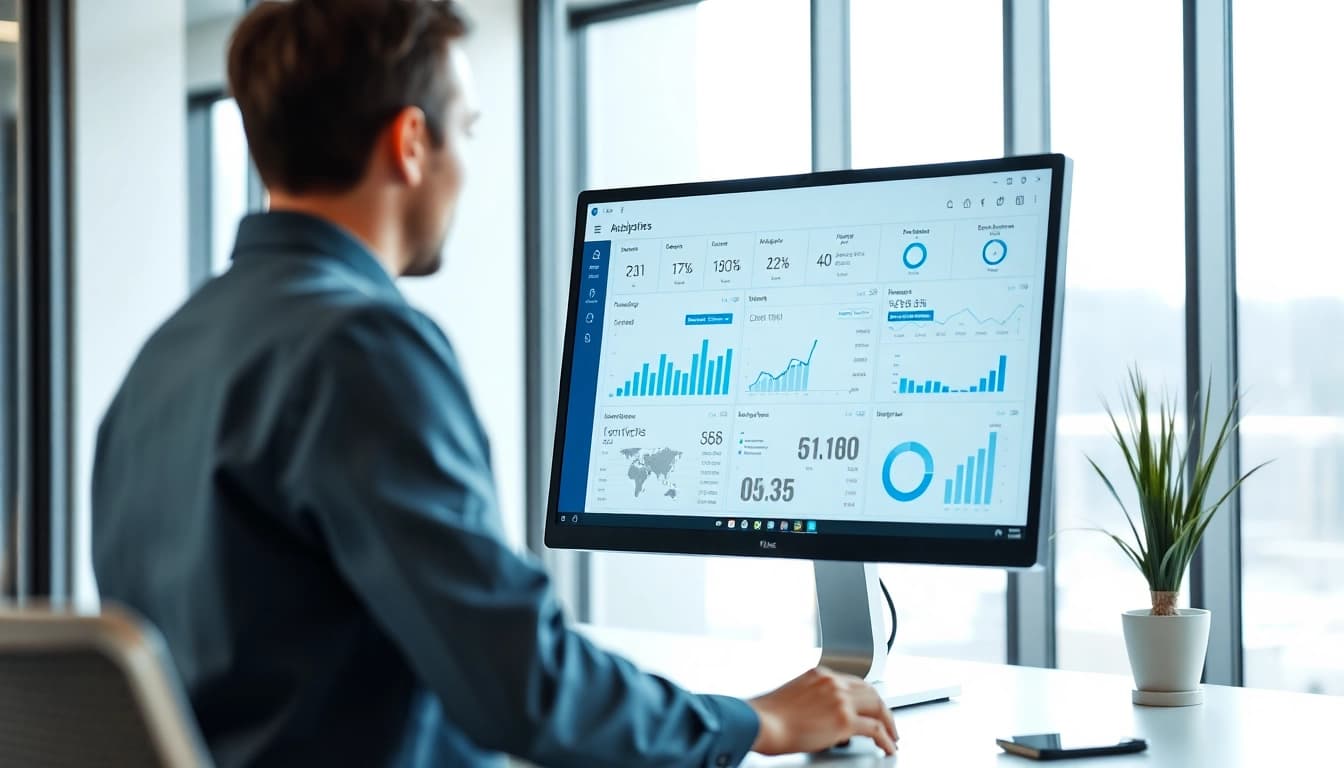 Engaging enterprise assistant saas interface in a professional office setting.