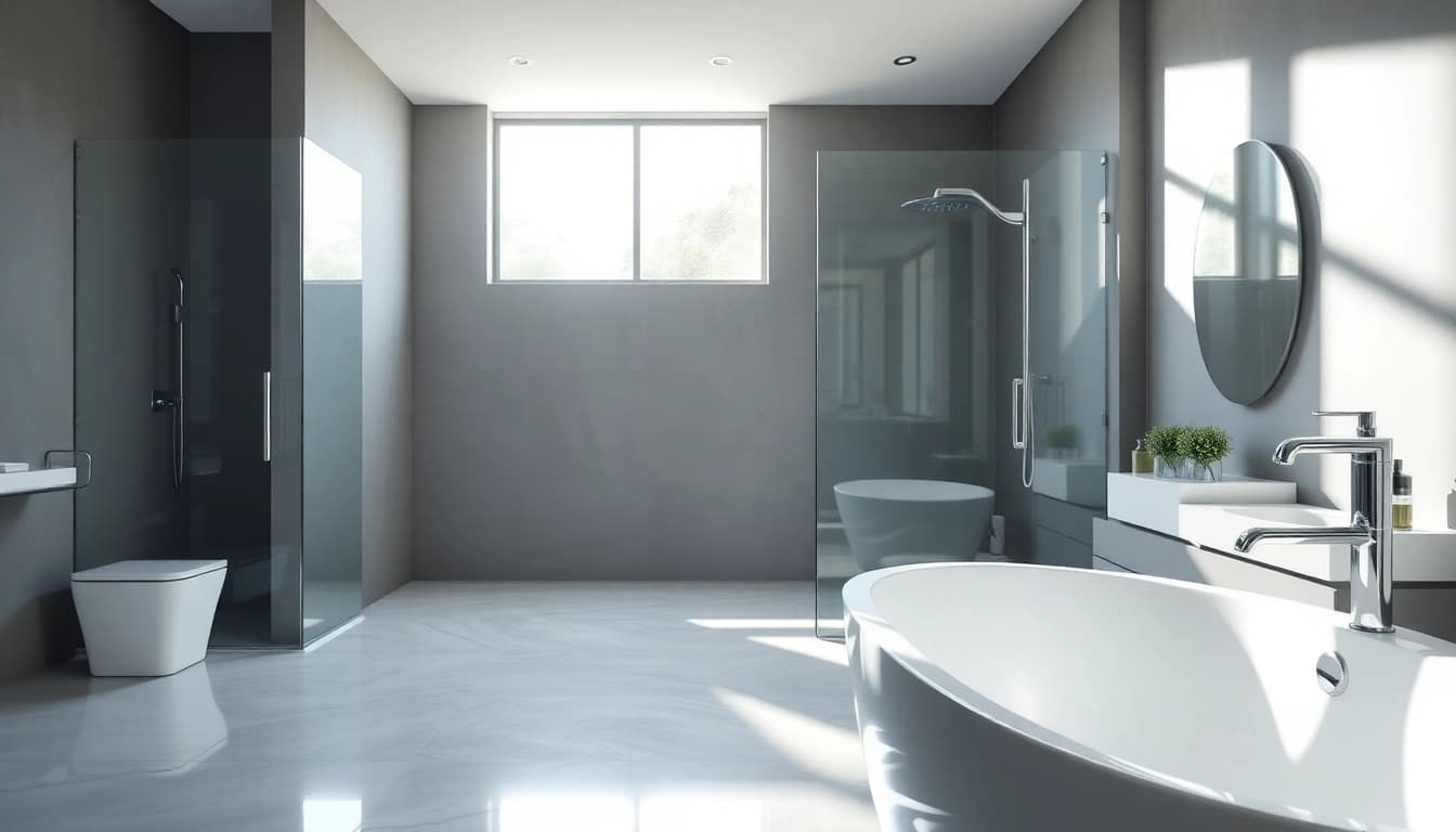 Explore semi-frameless shower screens showcasing elegant designs in a modern bathroom.