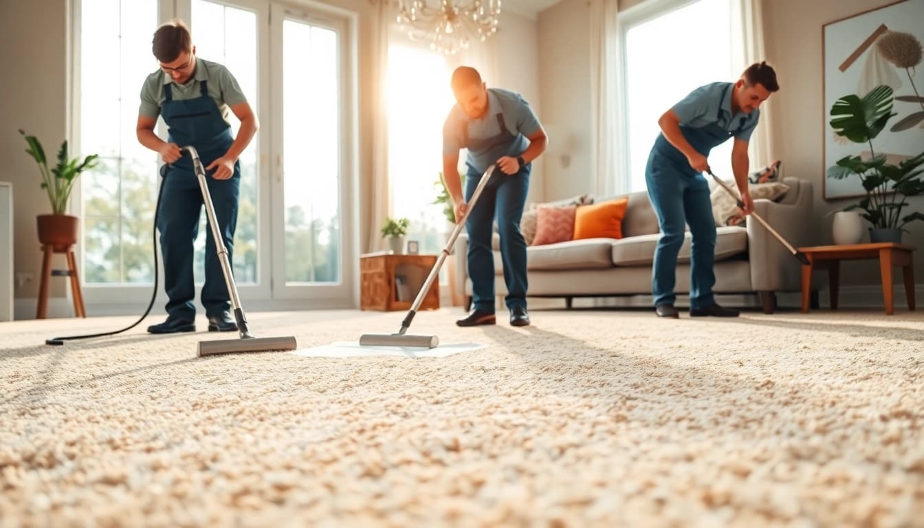 Find the best carpet cleaners near me expertly cleaning a luxurious carpet in a bright living room.
