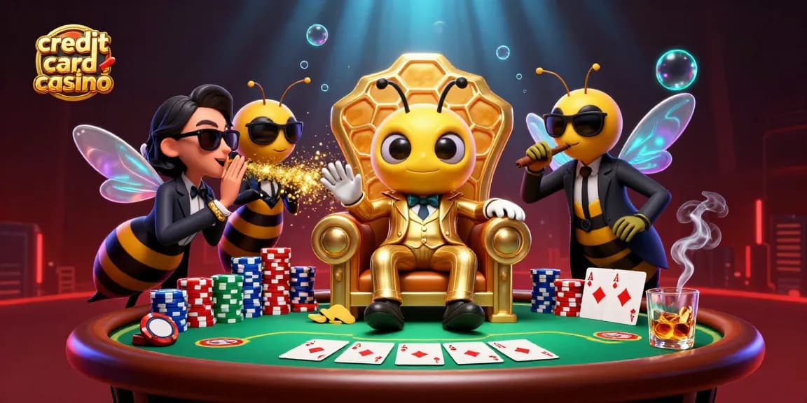 Engage in the thrilling action at a credit card casino with vibrant characters and poker elements.