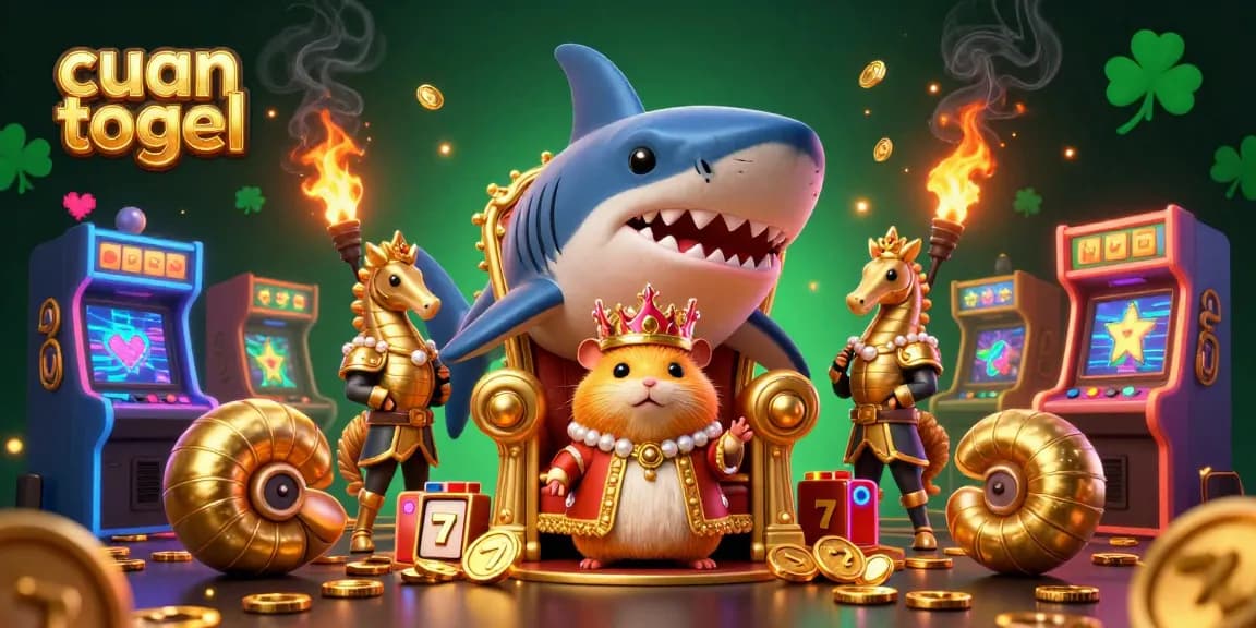 Engage in cuan togel with a golden hamster king and his royal entourage in an enchanting casino-themed illustration.