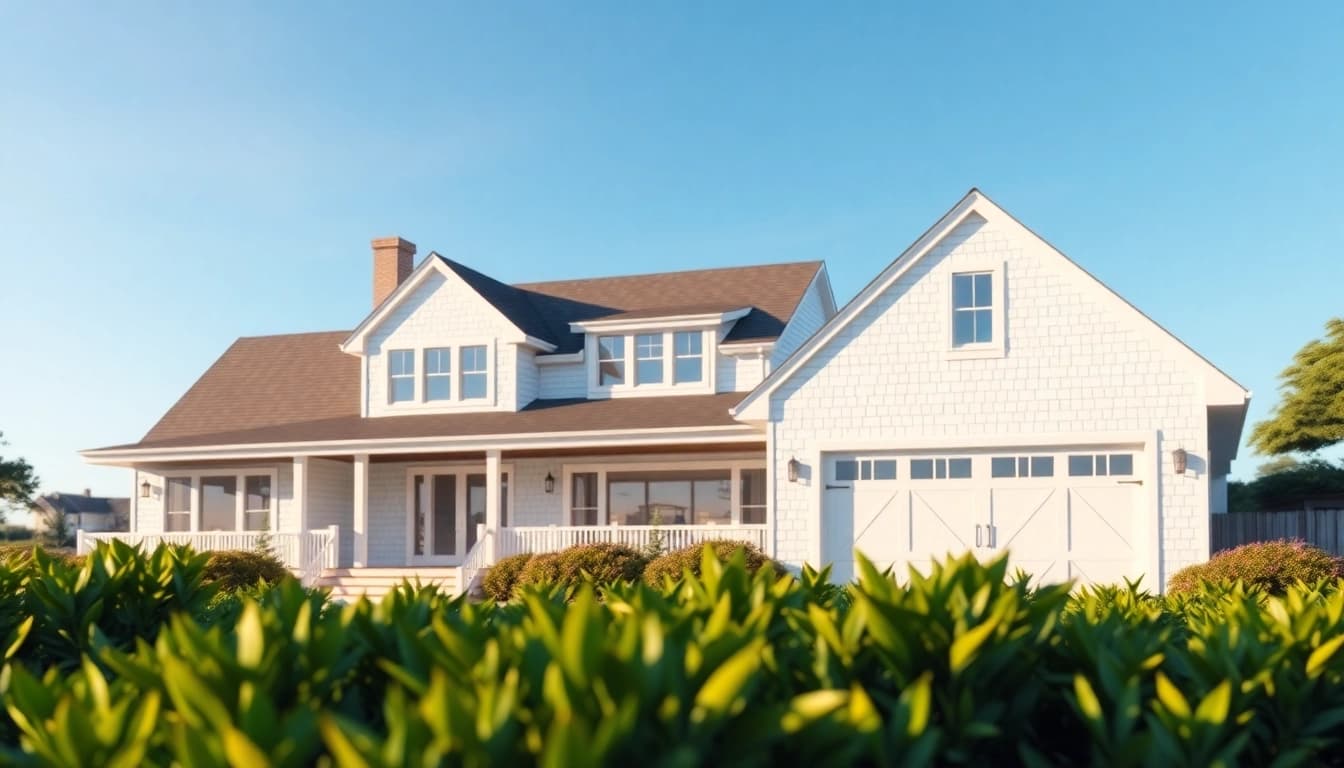 Stunning cape cod home addition with attractive attached garage in a coastal setting.