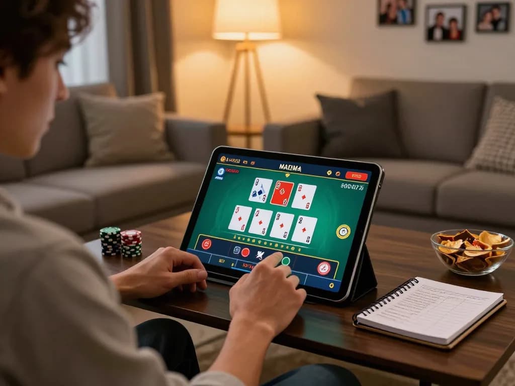 Engaging in online gambling on a tablet in cozy comfort with casino online stranieri sicuri at home.
