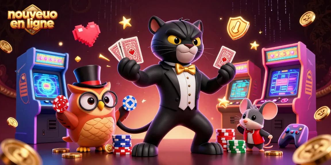 Découvrez un nouveau casino en ligne avec une panthère élégante distribuant des cartes et gagnant des jetons.