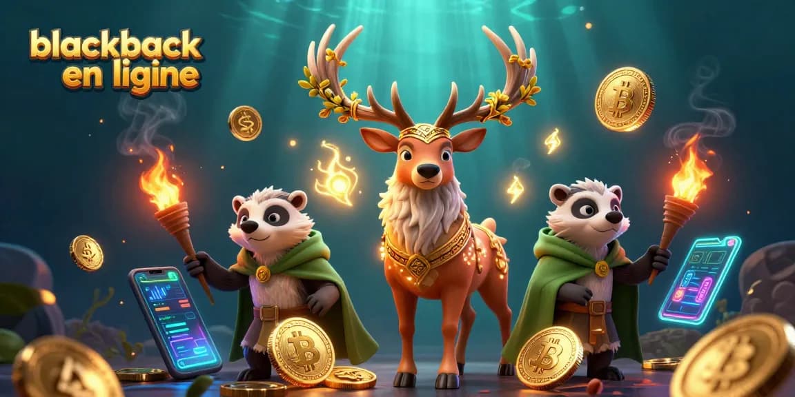 Jouez au blackjack en ligne avec une illustration captivante d'un cerf celtique et un blaireau sage.