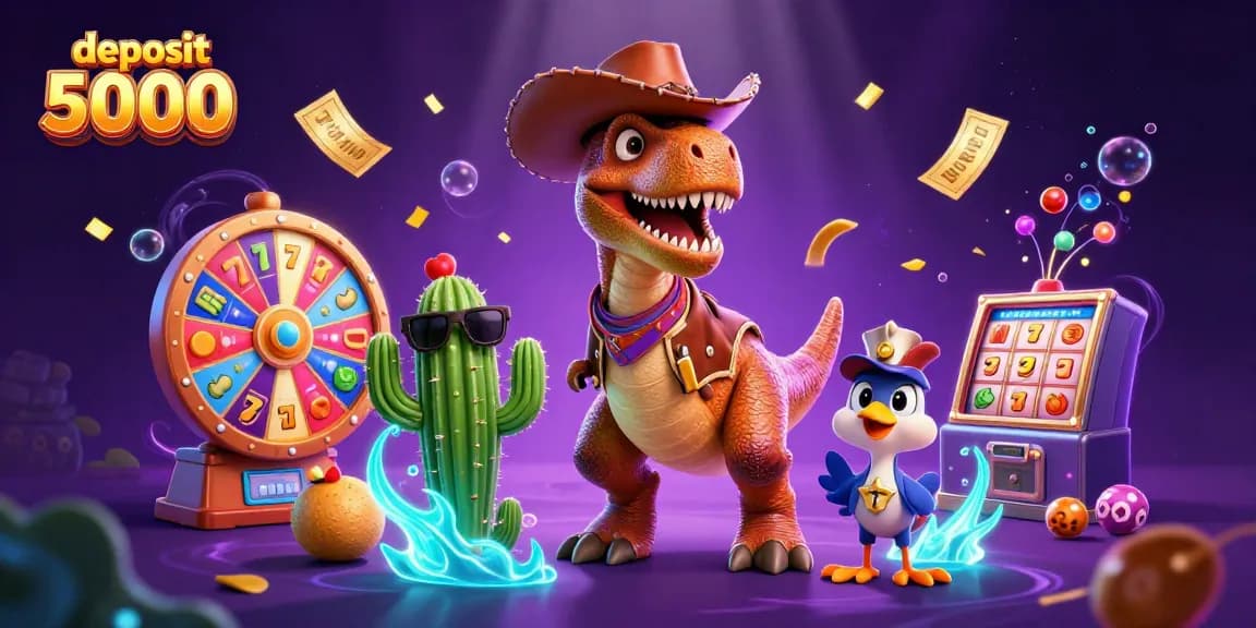 Experience the thrill of deposit 5000 with a vibrant 3D casino scene featuring our quirky characters.