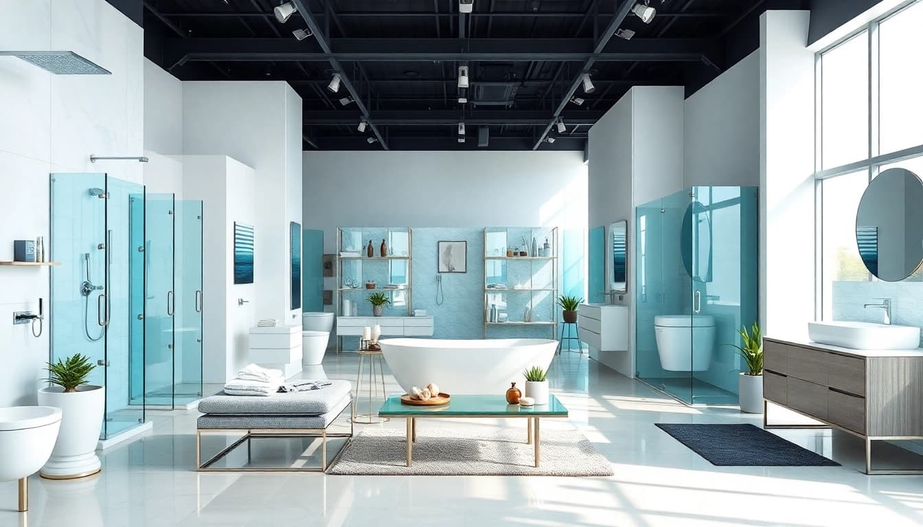 Sonni sanitär GmbH präsentiert hochwertige Badezimmerprodukte in einem modernen Showroom.