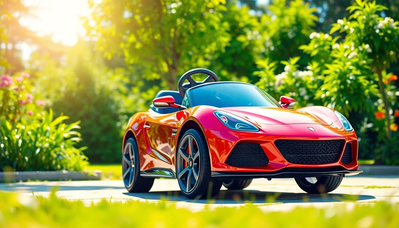 A stunning ride on car inviting kids to explore outdoor adventures.