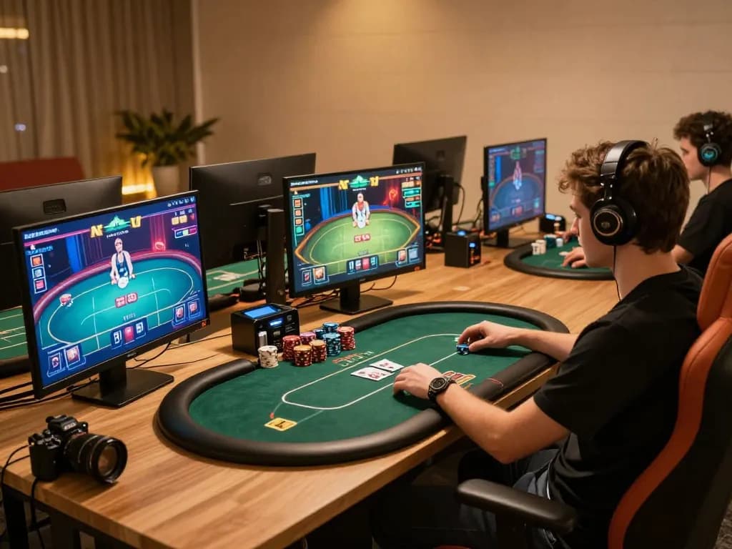 Player engaged in intense strategy at 58win online poker game with vibrant visuals and modern setup