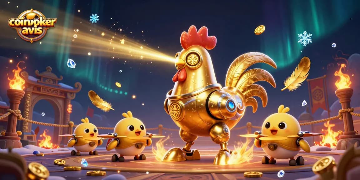 Jouer sur CoinPoker Avis avec une ambiance de casino futuriste, incluant des personnages animés et des éléments de jeu.