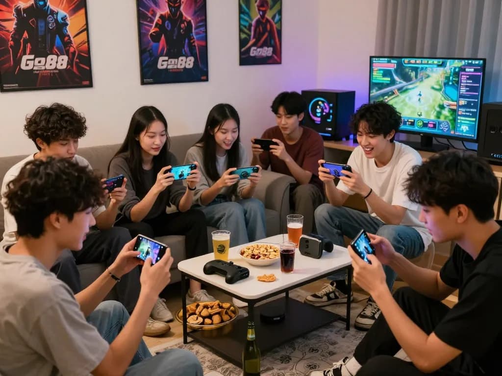 Tải go88 gaming experience with friends in a cozy room.