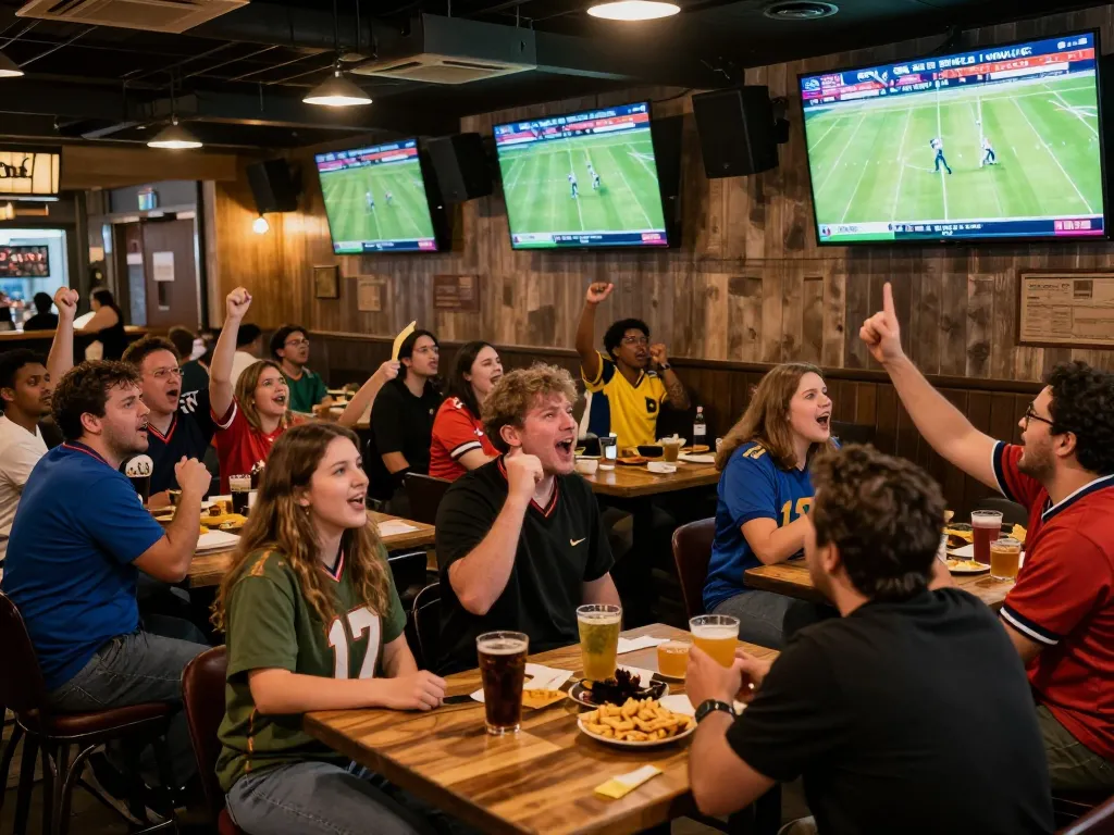 Experience thrilling trực tiếp bóng đá hôm nay at a lively sports bar with fans cheering on their teams.