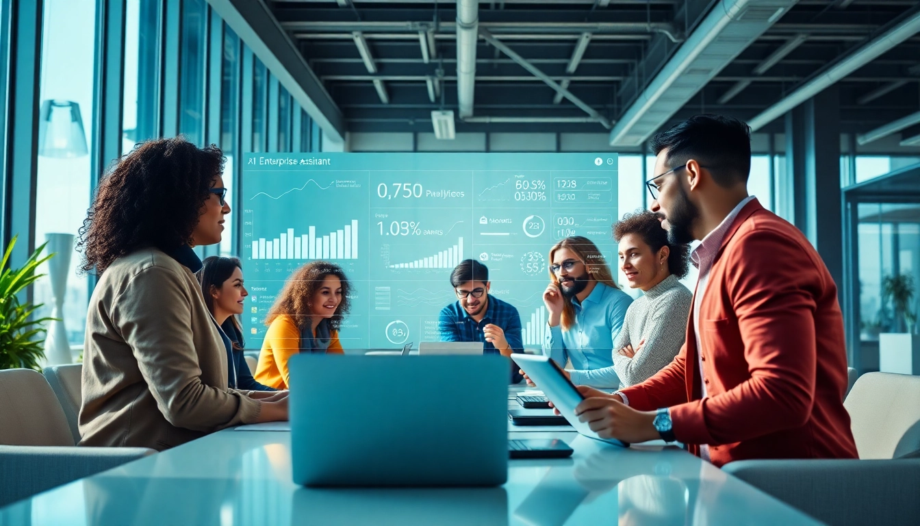 Showcase how the enterprise assistant saas boosts collaboration in a modern office setting.