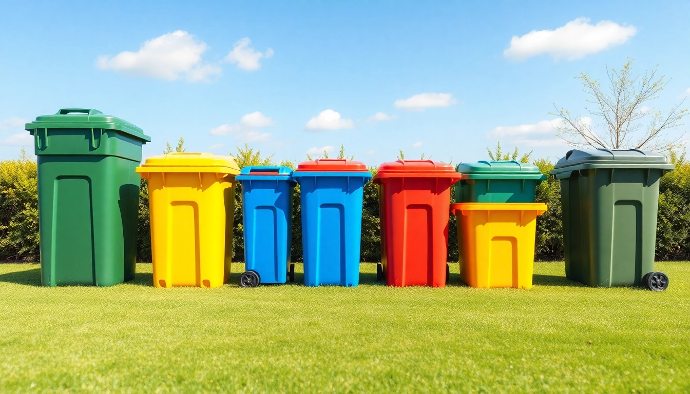 Engage with our garbage bins rental service featuring organized bins in a vibrant outdoor setting.