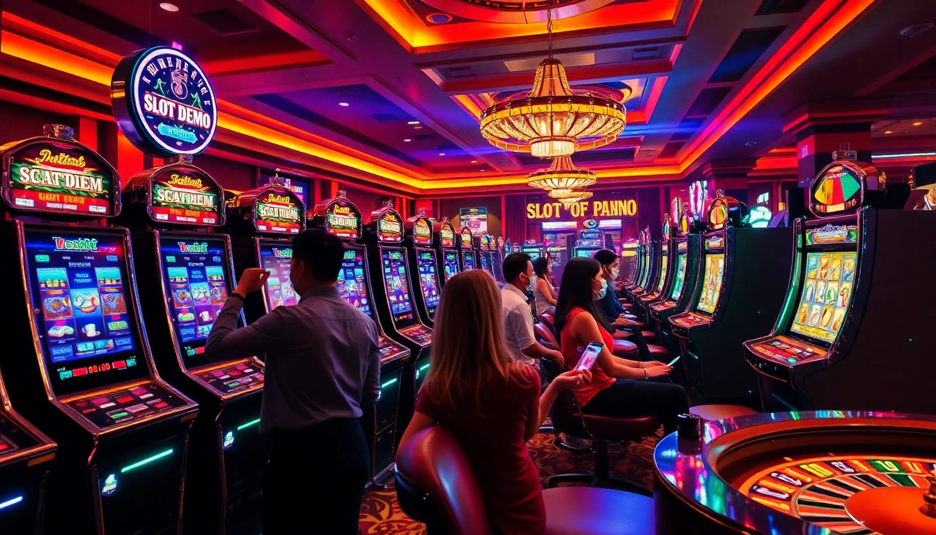Play thrilling slot demo scatter hitam amidst vibrant casino excitement and luxurious ambiance.