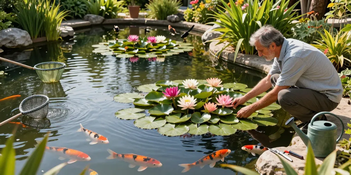 Buy water lilies thriving in a tranquil pond garden with lush greenery and koi fish.