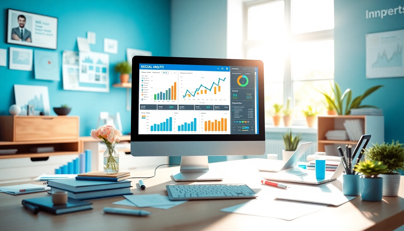 Showcasing a vibrant workspace dedicated to a facebook smm panel with dynamic analytics and growth metrics.