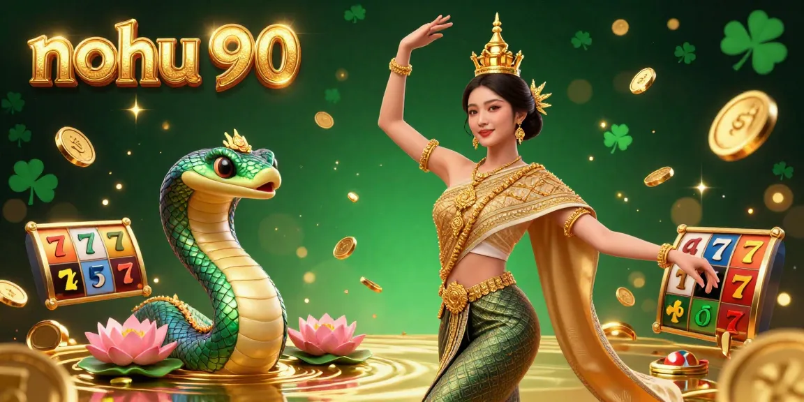 Experience the thrill at nohu 90 with a captivating illustration of slot reels and a graceful dancer.
