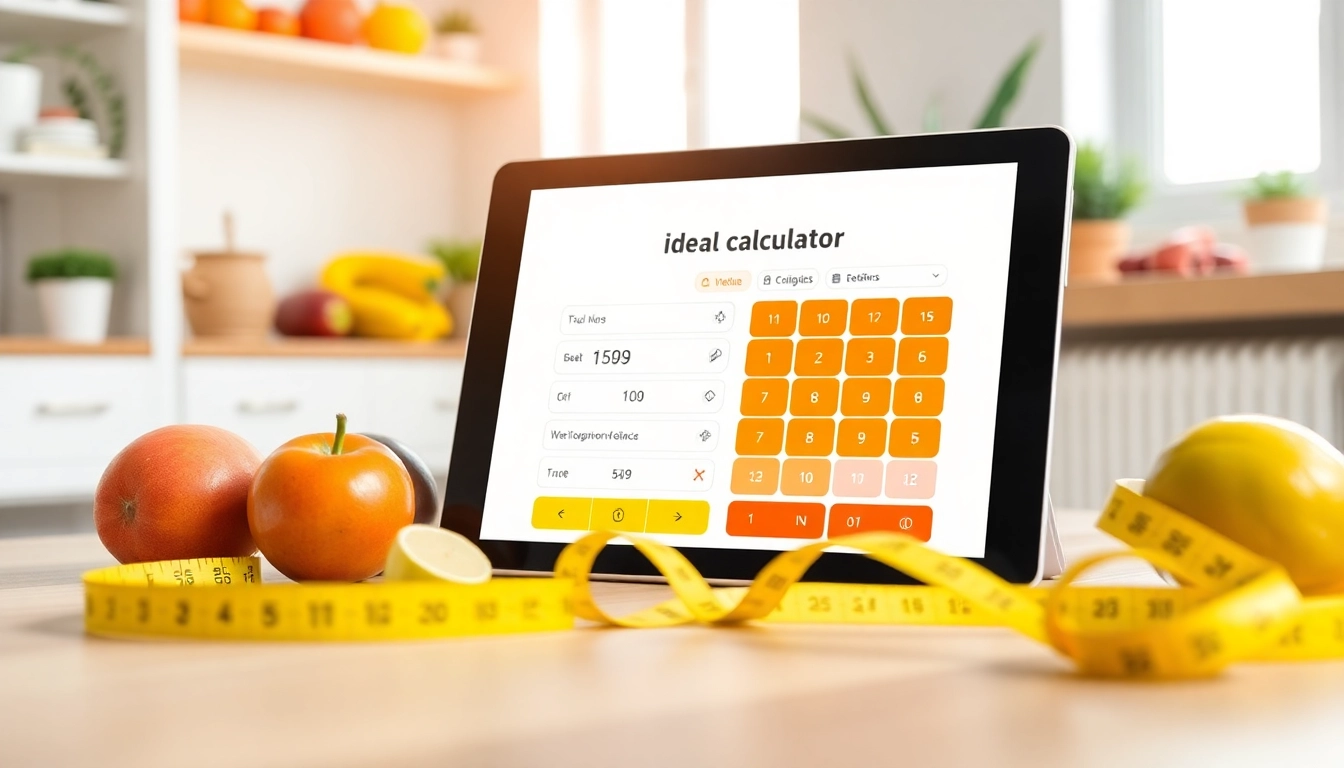 Calculate your ideal weight calculator with a digital tablet in a healthy home setting.