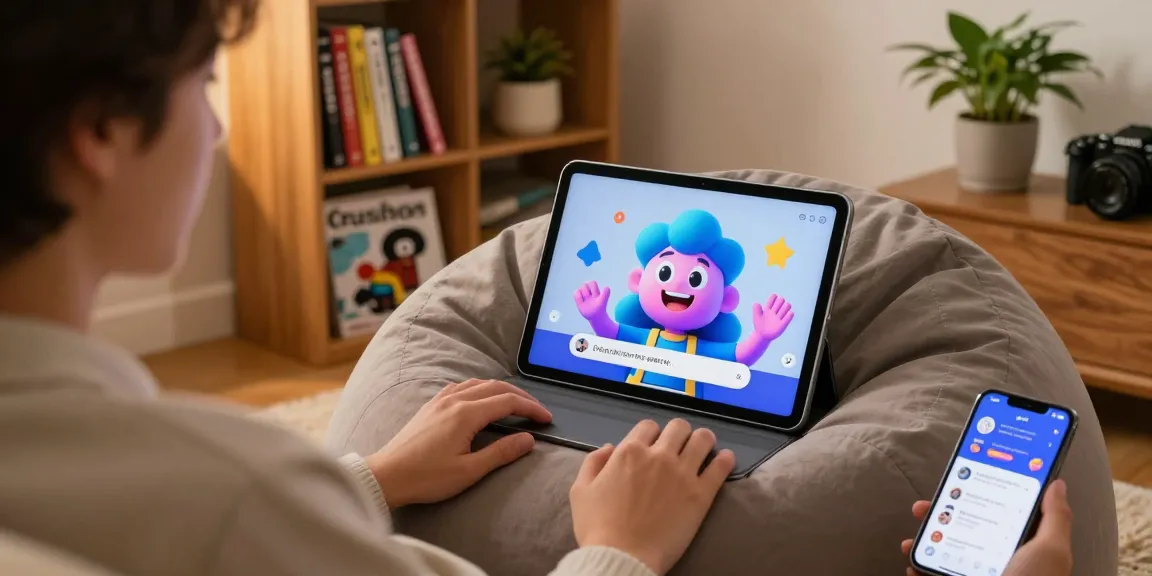 Engaging with Crushon AI character in a cozy home setting.