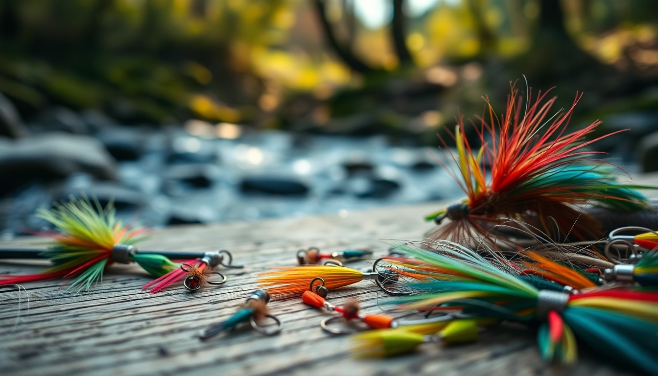 Creative fly tying setup with vibrant materials and natural lighting.