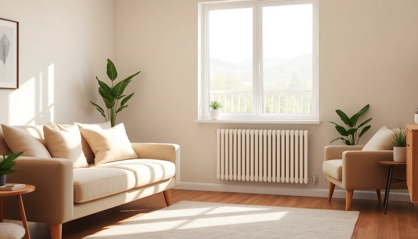 Effizienter heizkörper in einem modernen Wohnzimmer mit einladender Atmosphäre.