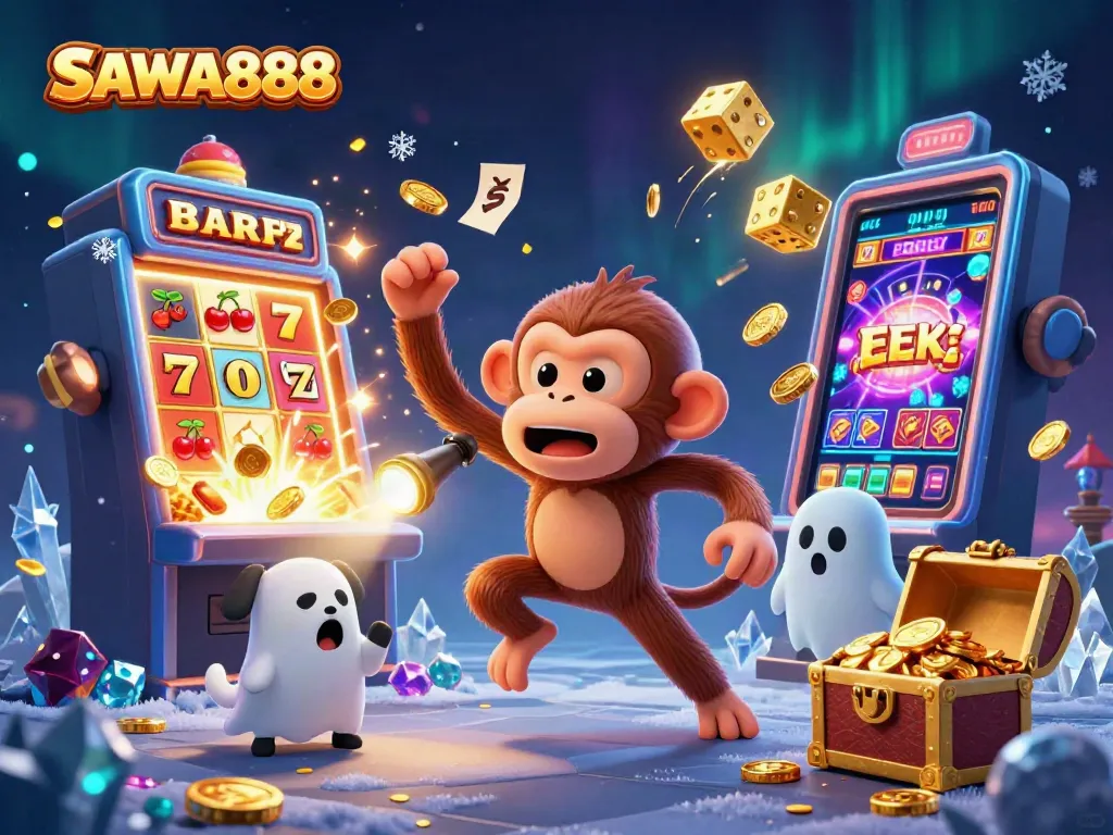 Experience thrilling wins at SAWA888 with an enchanting playful monkey and ghost-hunter puppy.