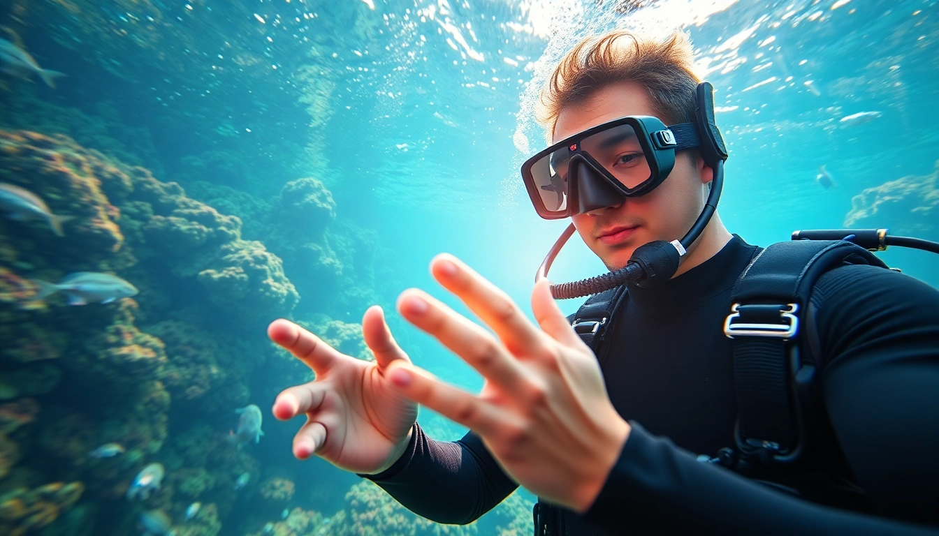 Diving instructor showcases skills in SSI Spezialkurse amidst vibrant underwater life.