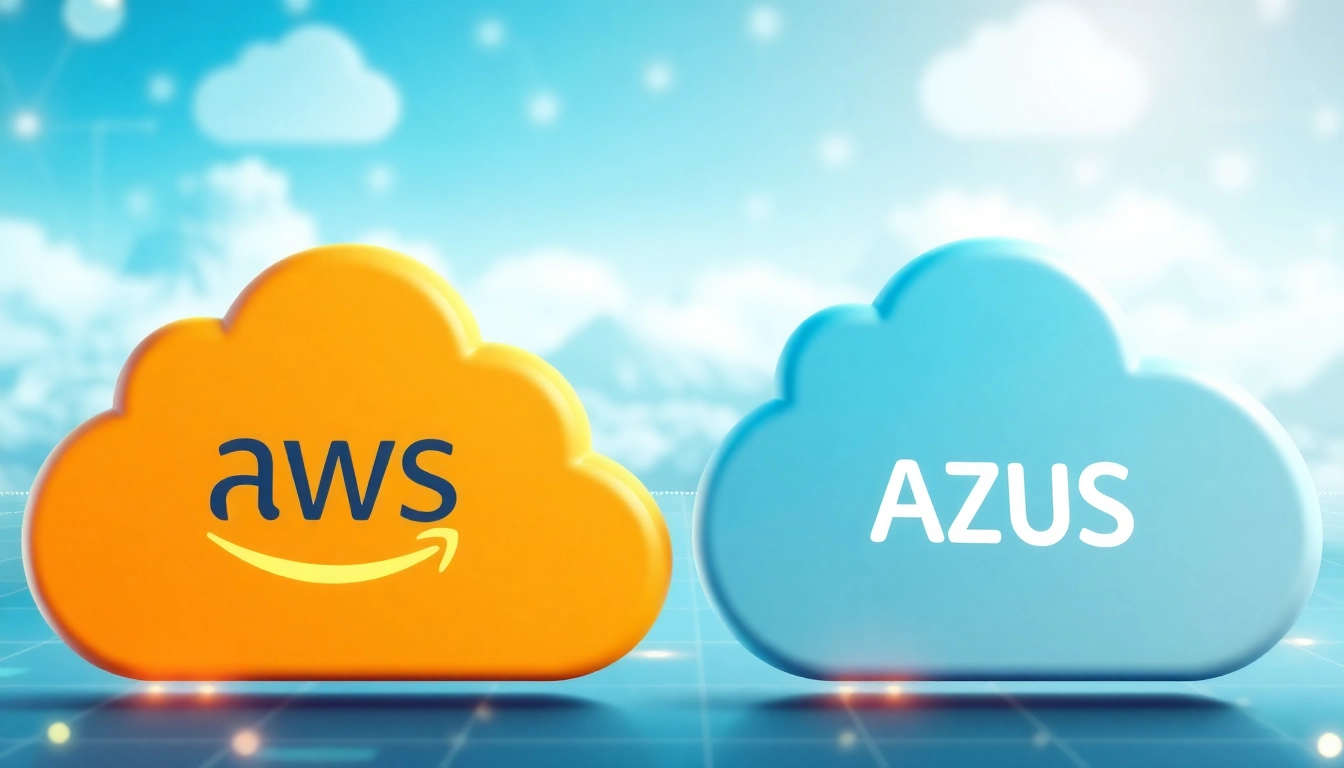 Visual representation of Azure & AWS Integration highlighting cloud connectivity and digital data streams.