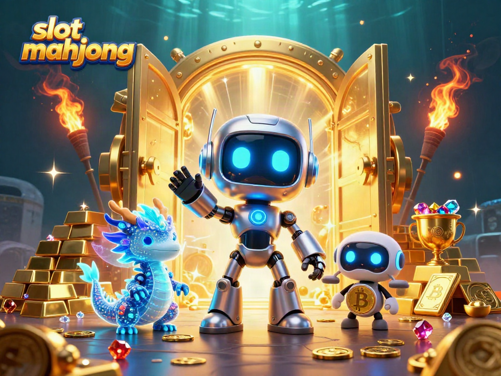 Engage with slot mahjong in a vibrant 3D casino scene with dynamic characters and gold treasures.