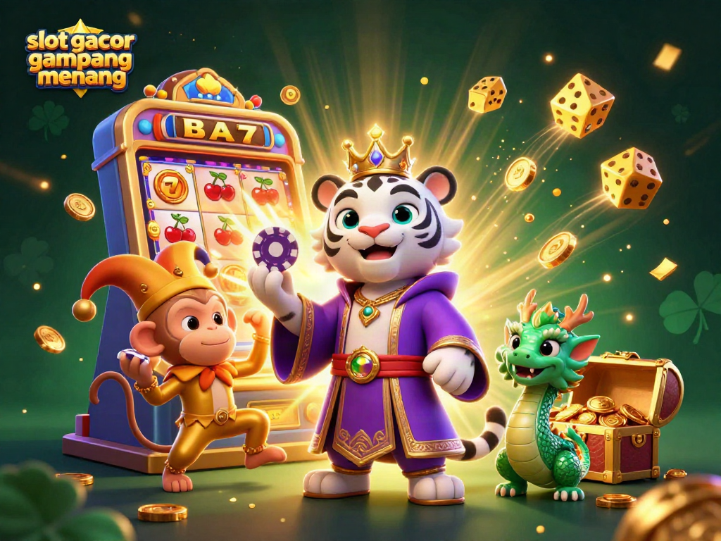 Experience slot gacor gampang menang with a vibrant, dynamic casino scene featuring playful characters and exciting game elements.