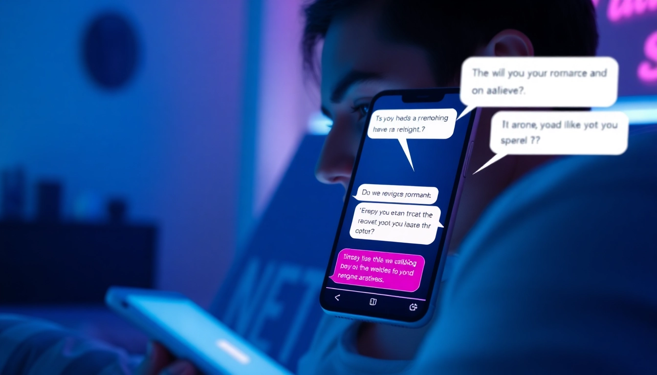 Engaging interaction showcasing a user enjoying a sex ai chat with a friendly AI chatbot on a sleek mobile device.