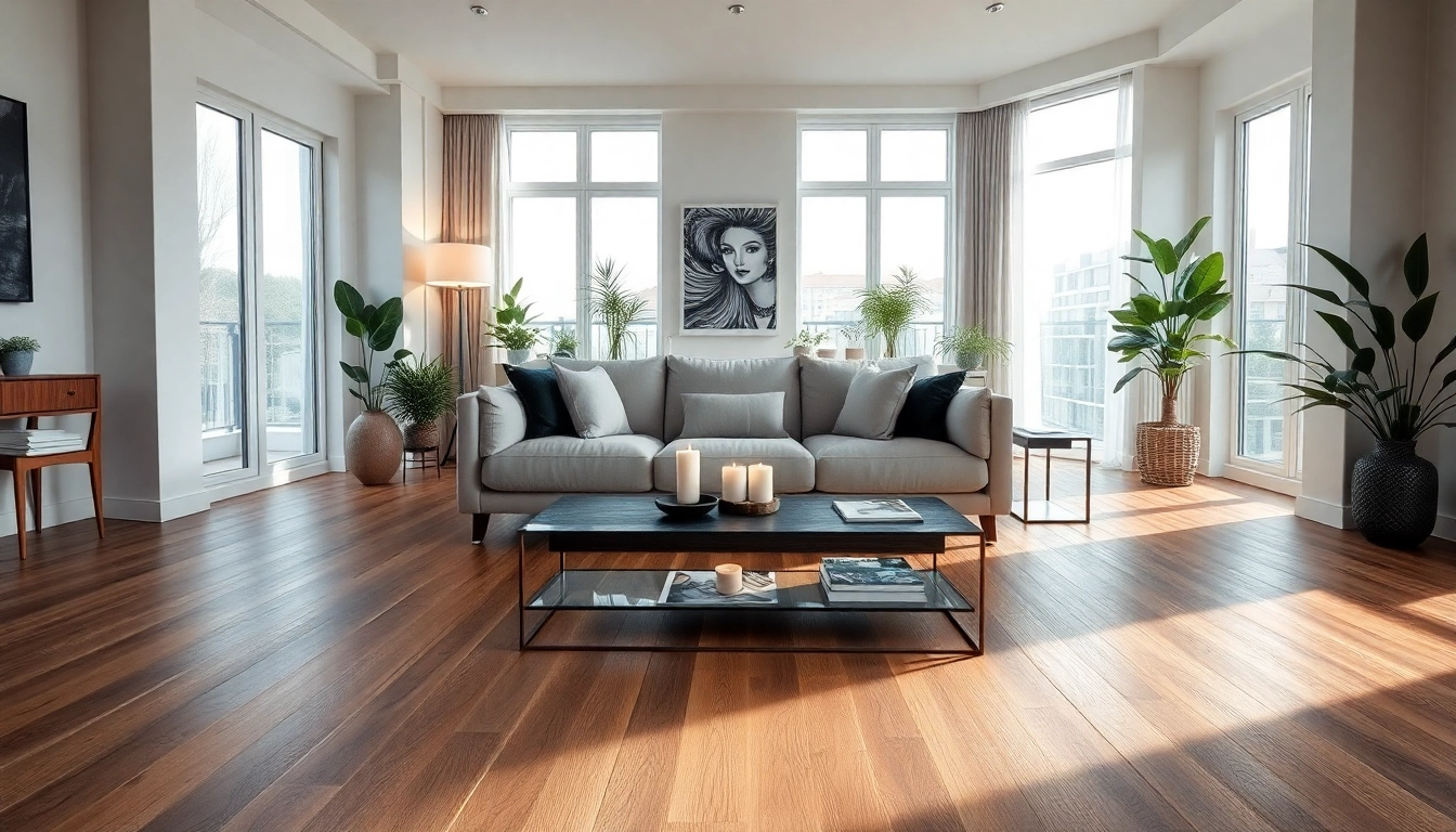 Showcasing luxury vinyl flooring in a modern living room with natural light and elegant decor.