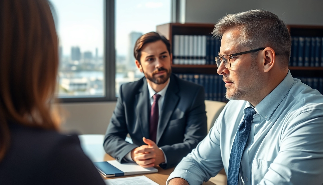 Truck accident attorney Clearwater advises a client on legal matters in a professional office.