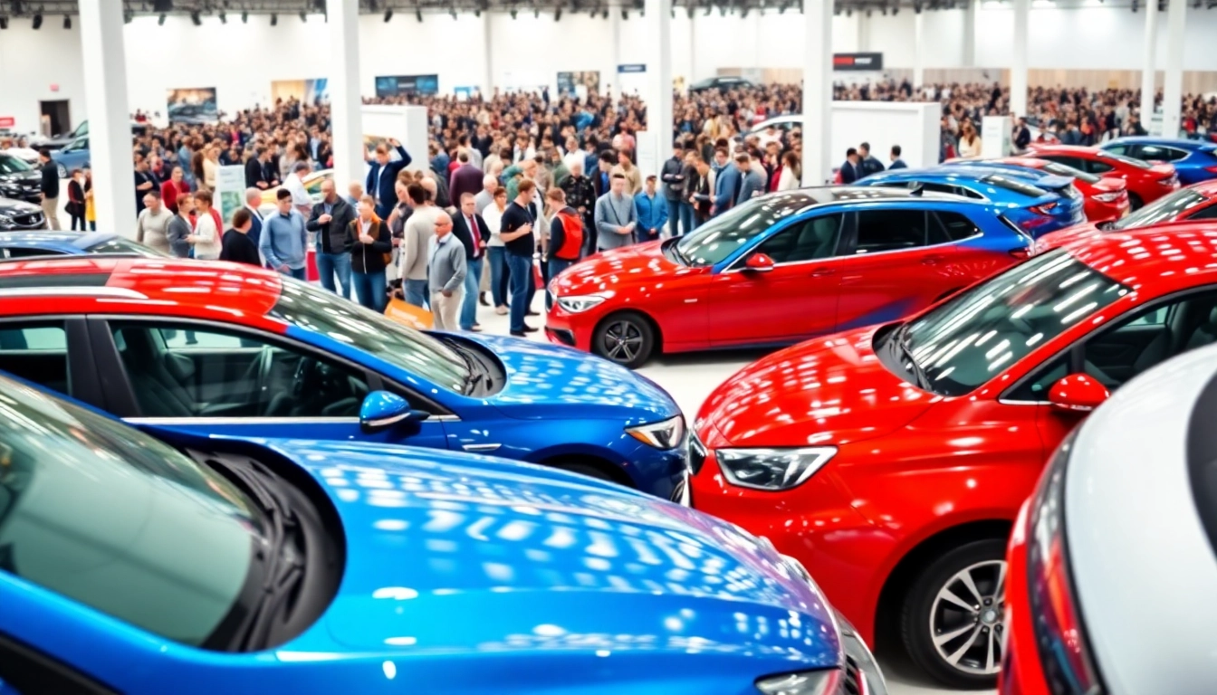 Exciting auto cars show featuring various vehicles and enthusiastic attendees.