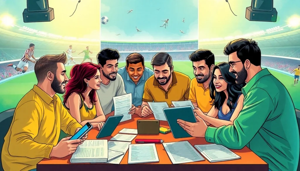 Engaged individuals exploring sports betting Mexico options at a lively discussion table.