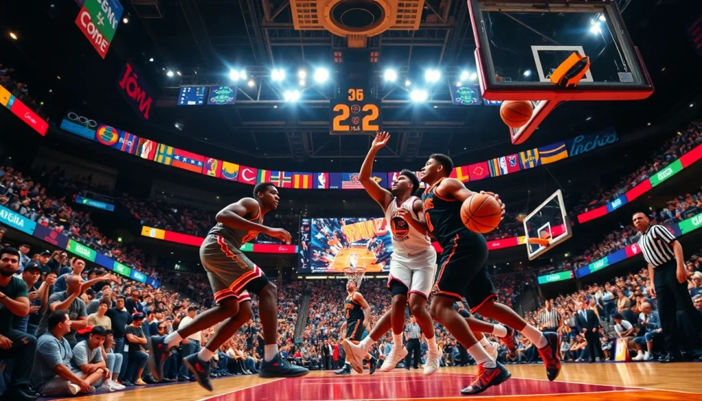 nba중계 중인 농구 경기의 생동감 넘치는 장면