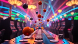 Permainan slot plinko yang menarik dengan bola berwarna cerah jatuh di papan Plinko.