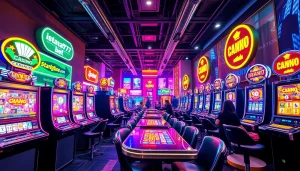 Permainan slot online istana777 bet yang menarik dengan latar belakang kasino yang hidup.