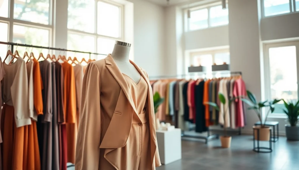 Showcase Rivelle clothing in an elegant boutique setting, emphasizing style and sophistication.