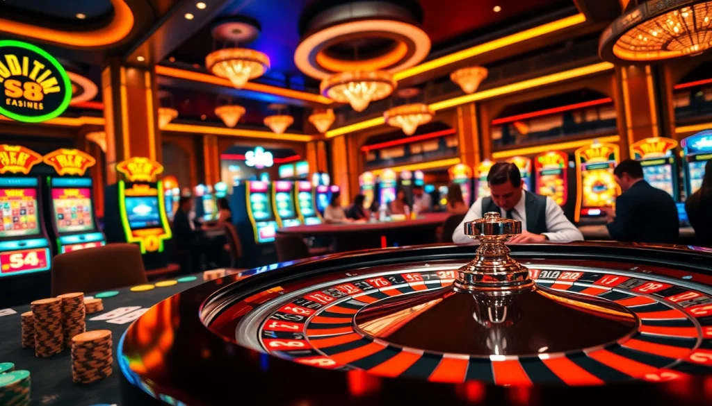 Players engaging in a thrilling roulette game at a casino with s8 gaming elements visible.