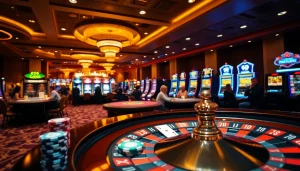 Experience the excitement of Lc 88 at a luxury casino with vibrant gaming tables and eager players.